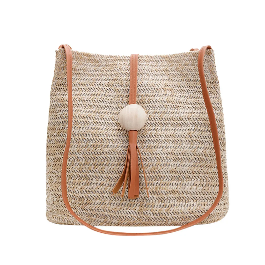 

Summer Straw Tassel Wild Beach Bag bolsas feminina Woven Shoulder Bag Raffia circle Rattan bags Flower Basket Storage Tote