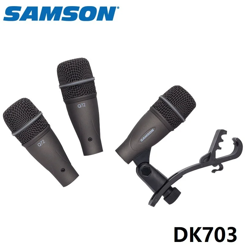 

Samson Dk703 3-piece Drum Microphone Kit 3 Pieces Q72 Mic+swivel Mounts For Snare Drums And Toms Performance And Recording