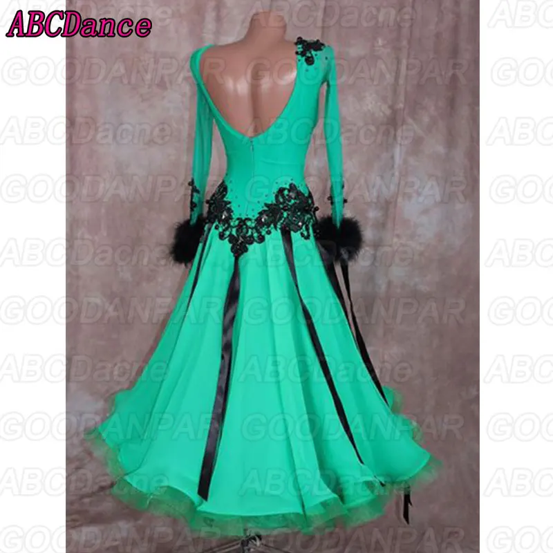 Бальное платье для танцев с длинным рукавом, с открытой спиной, перьевая лента, женское современное платье для танго вальса/стандартный бальный костюм