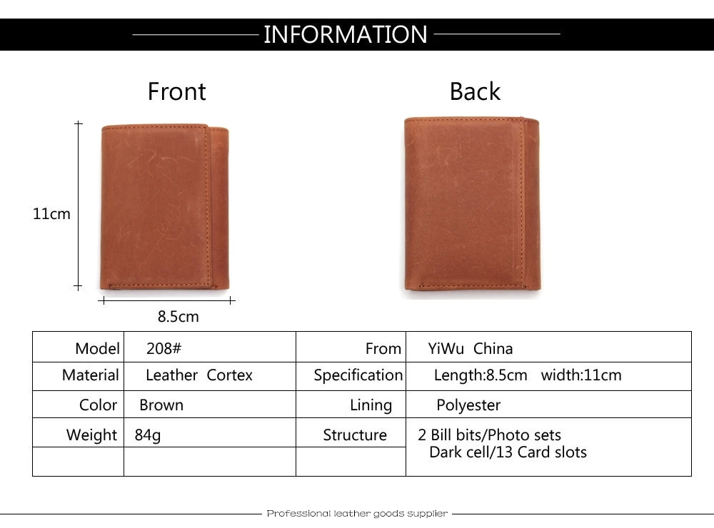 RFID Antitheft Scanning Crazy Horse Leather Wallet Hasp Leisure Men's Slim Leather Mini Wallet Case Credit Card Trifold Purse