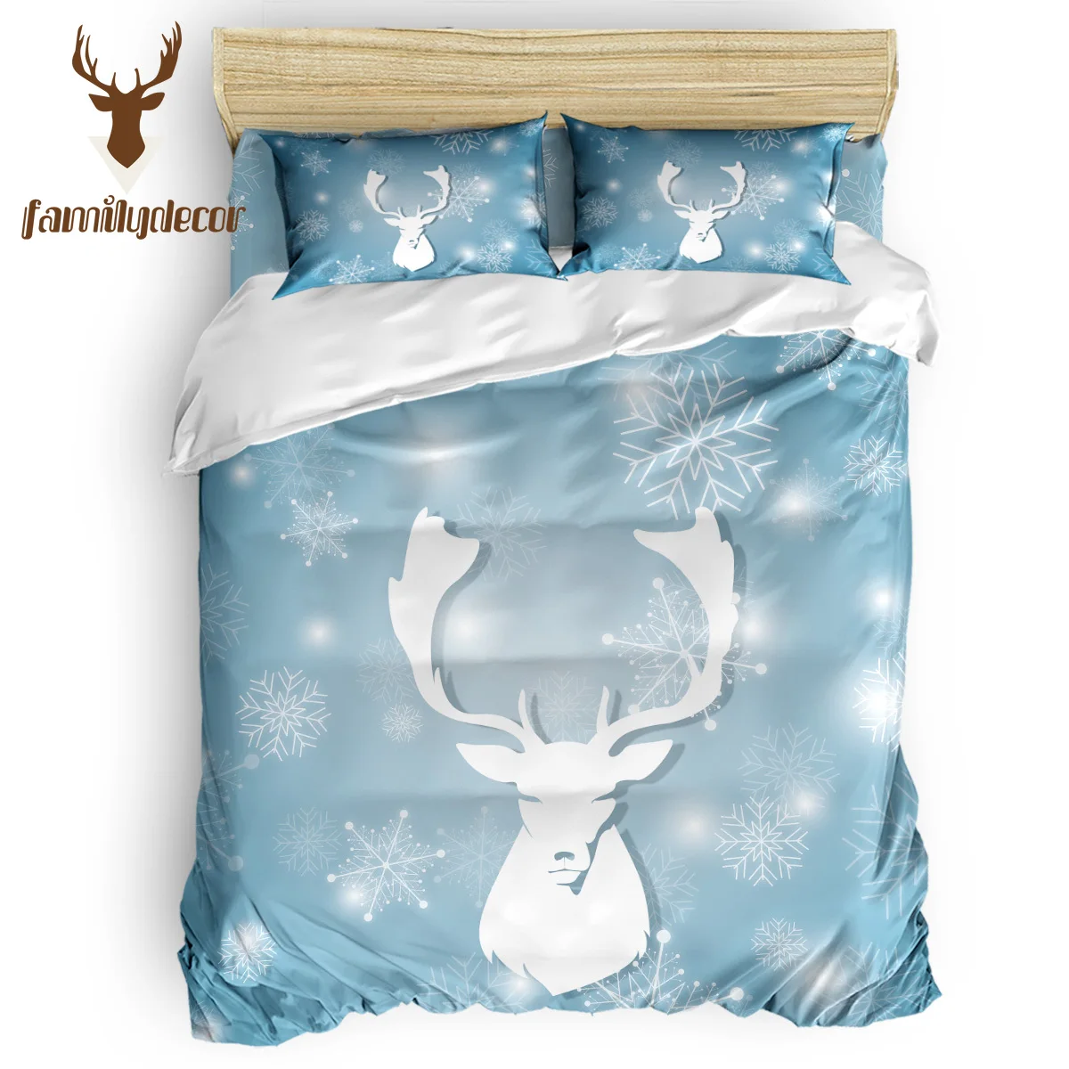 

Family Decor Sky Blue Merry Christams Elk Bedding Sets Duvet Set Covers 3 Piece Bedding Sets Quilt Cover Bedding 4 Pcs Bedding
