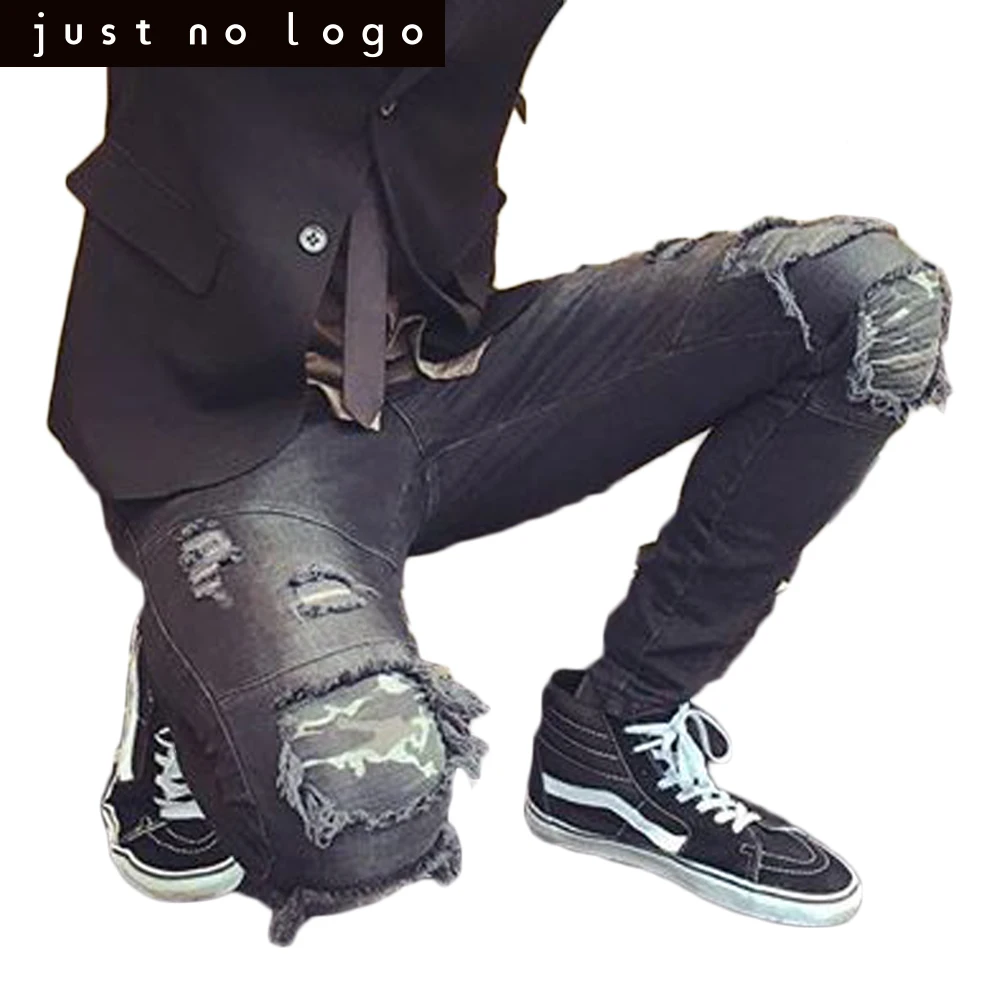 Men Skinny Jeans Ripped Denim Punk Knee Destroyed Hole Frayed Pants Trousers