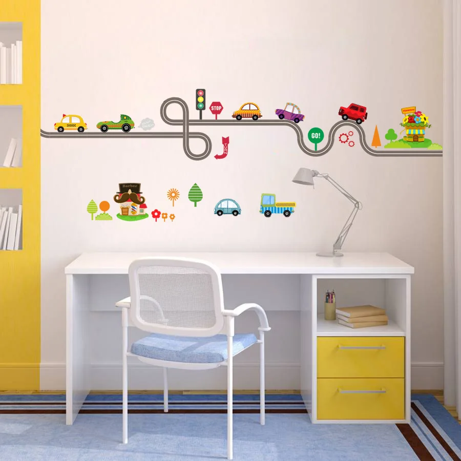 

3D Cartoon Cars Bus Traffic Track Wall Stickers For Kids Room Children's Room Bedroom Decor Wall Art Decal Poster Mural