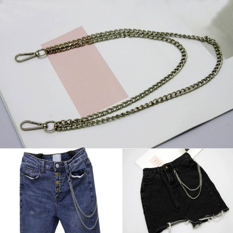 

48cm Long Metal silver Belt Chain Rock Punk Trousers Hipster Pant Jean Keychain Hip Hop Ring Clip Gothic Men's Jewelry