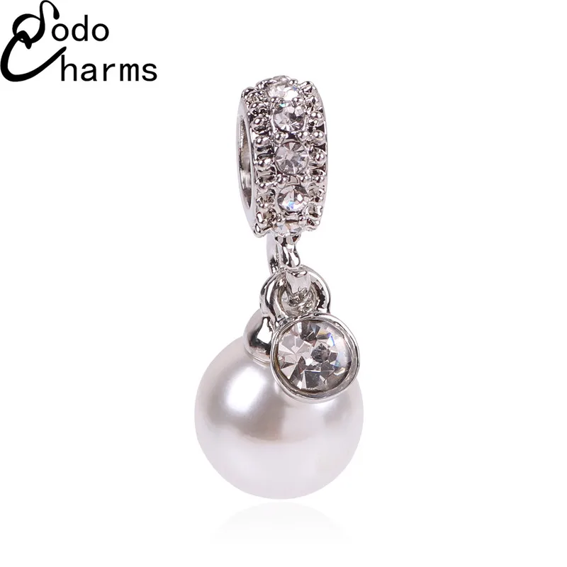 

Free Shipping 1Pc Silver Beads European Silver With Venetian Pearl Charms Pendant Bead Fit Pandora Bracelet DIY Accessories