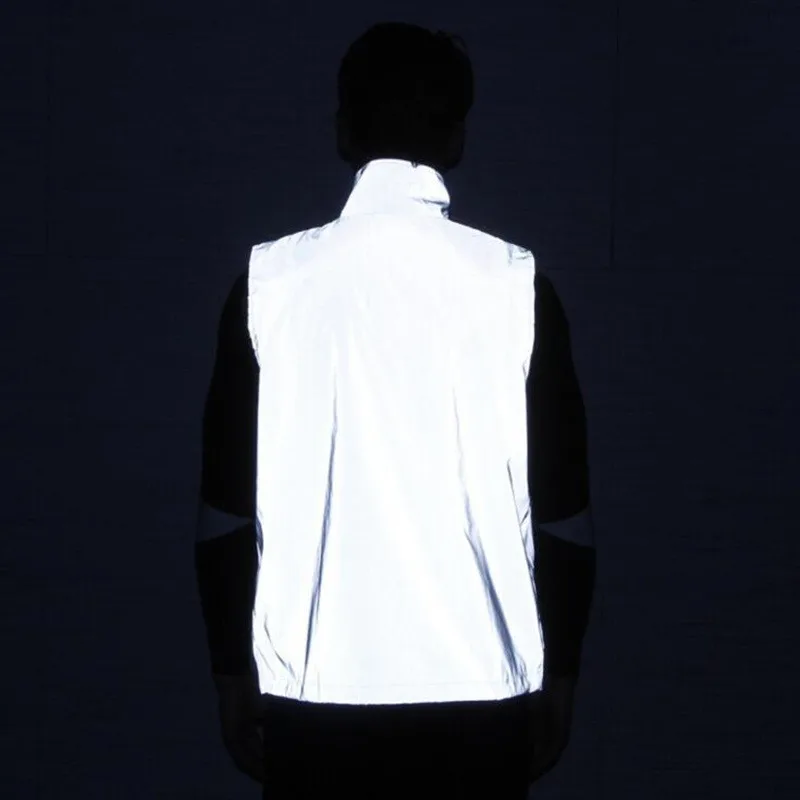 

2019 Reflective Tank Tops Men Women 3M Tops Casual Hiphop Windbreaker Night Sporting Coat Hooded Fluorescent Clothing