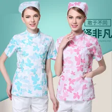 Цветочный принт форма медсестры, медицинская наборы скрабов короткий рукав Slim Fit Красота салон рабочая одежда стоматологическая клиника любимчика комбинезоны для врачей