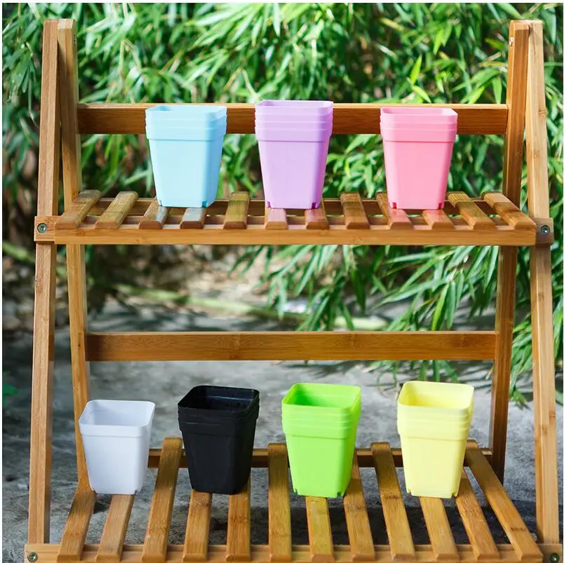 

7pcs Mixed Color New Plastic Flower Pots With Tray Small Succulent Plant Flower Pot For Garden Desk Home Balcony Decoration