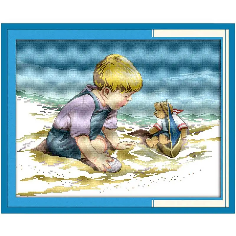 

The Beach Boy Patterns Counted Cross Stitch 11CT 14CT Cross Stitch Set Wholesale Chinese Cross-stitch Kit Embroidery Needlework