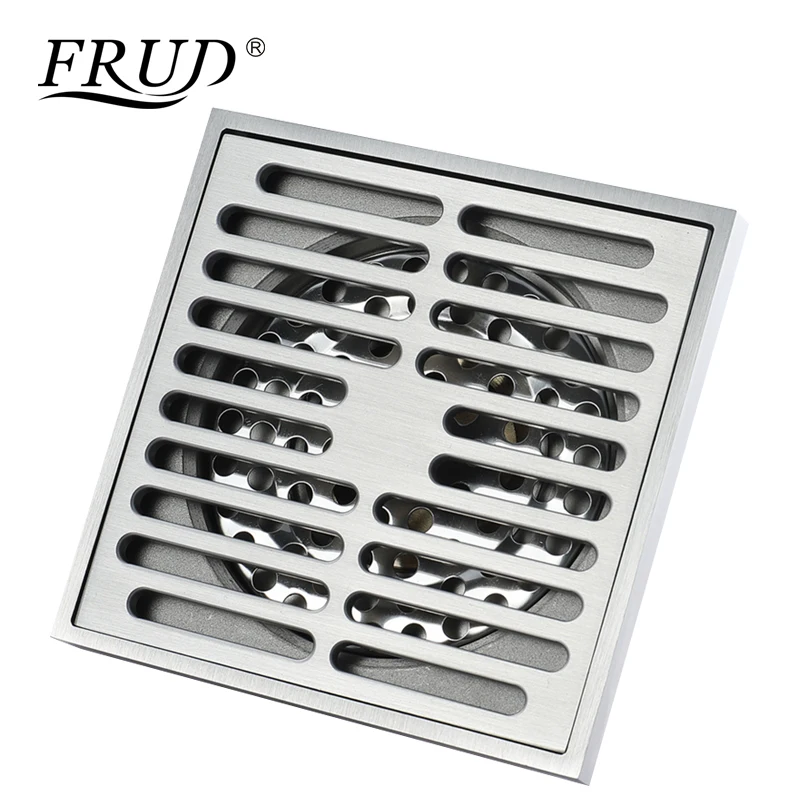 Frud Household Floor Drain Brass Square Shower Drainer Grate Waste Tile Insert Square Floor Waste Bathroom Drain StrainersY38108