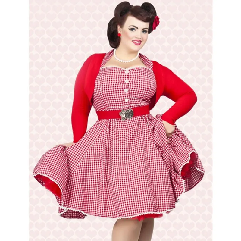 Buy 40 Summer Women Vintage 60s Gingham Pinup Swing Halter Dress In Red Plus