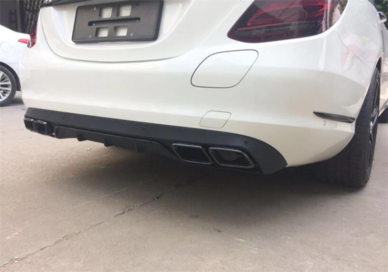 For Mercedes Benz W205 C Class C180 C200 C260 C300- Rear Lip Spoiler& Exhause High Quality PP Bumper Diffuser