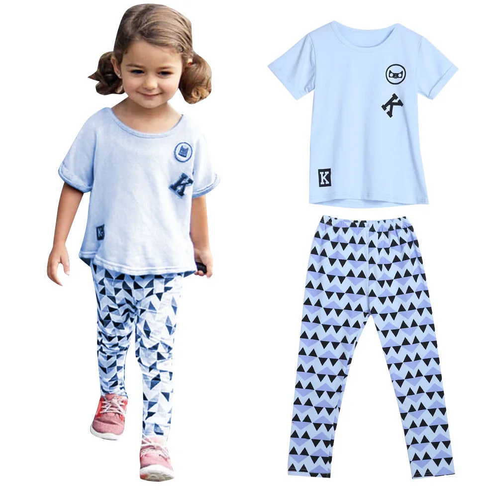 

Baby Girl Kids Clothing Sets Child Girls Short Sleeve Letter Print T-shirt Tops Pants Leggings Clothes Outfit Baby's Sets