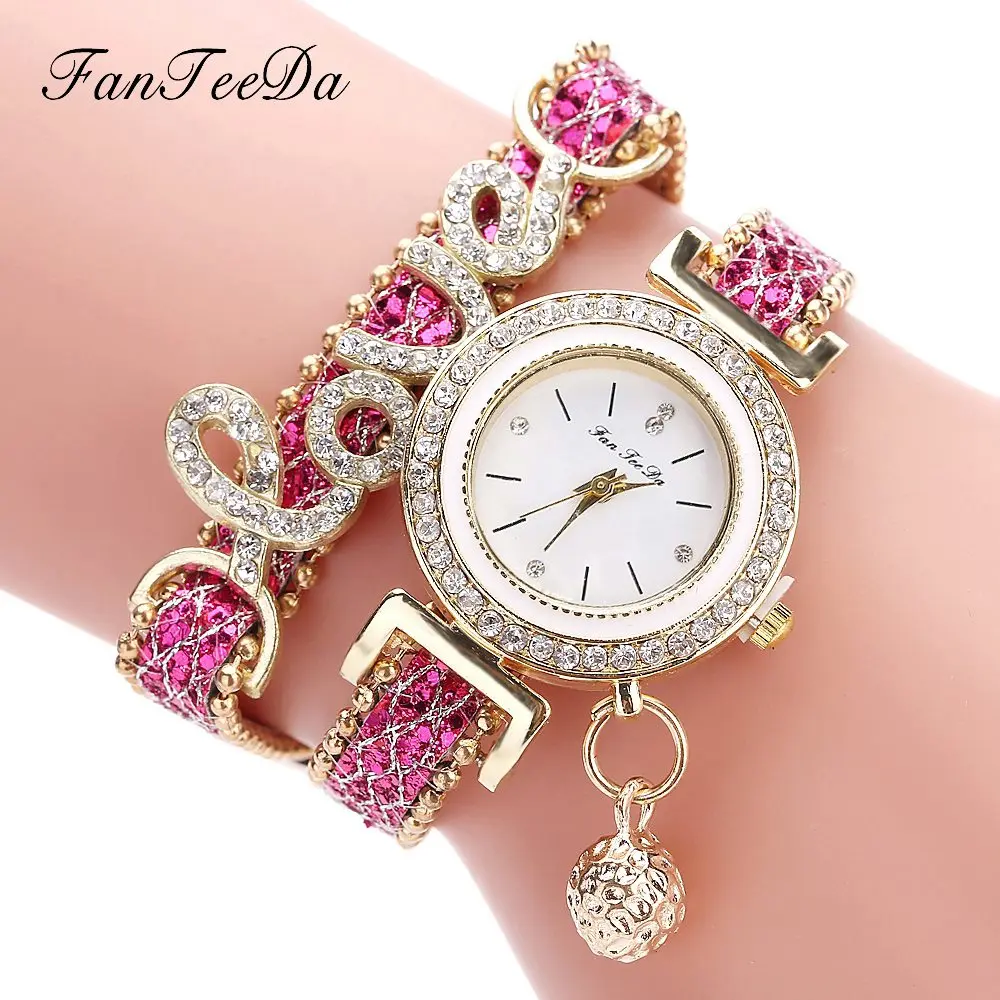 Бренд FanTeeDa, женские часы-браслет, женские часы, стразы, женские часы, модное платье, наручные часы, Relogio Feminino, подарок - Цвет: Розовый