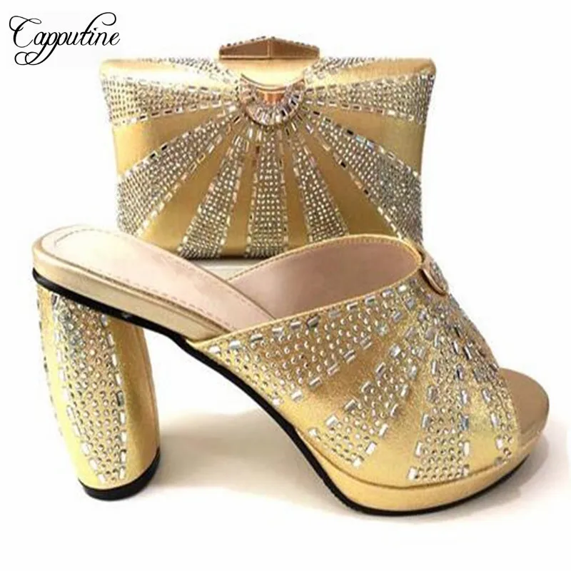 

Capputine 2018 New Hot Italian Woman Shoes And Bags Summer Decorated With Rhinestone Party Shoes And Bag Set Shipping DHL