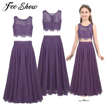 

Flower Girl Dresses Sleeveless Floral Lace Tank Top with Chiffon Maxi Dress Princess Kids Child Bridesmaid Birthday Party Dress