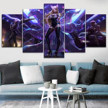 

Modular Pictures Game League of Legends Kda And Ahri Poster Framed 5 Piece Canvas Printing Type Home Decorative Wall Artwork