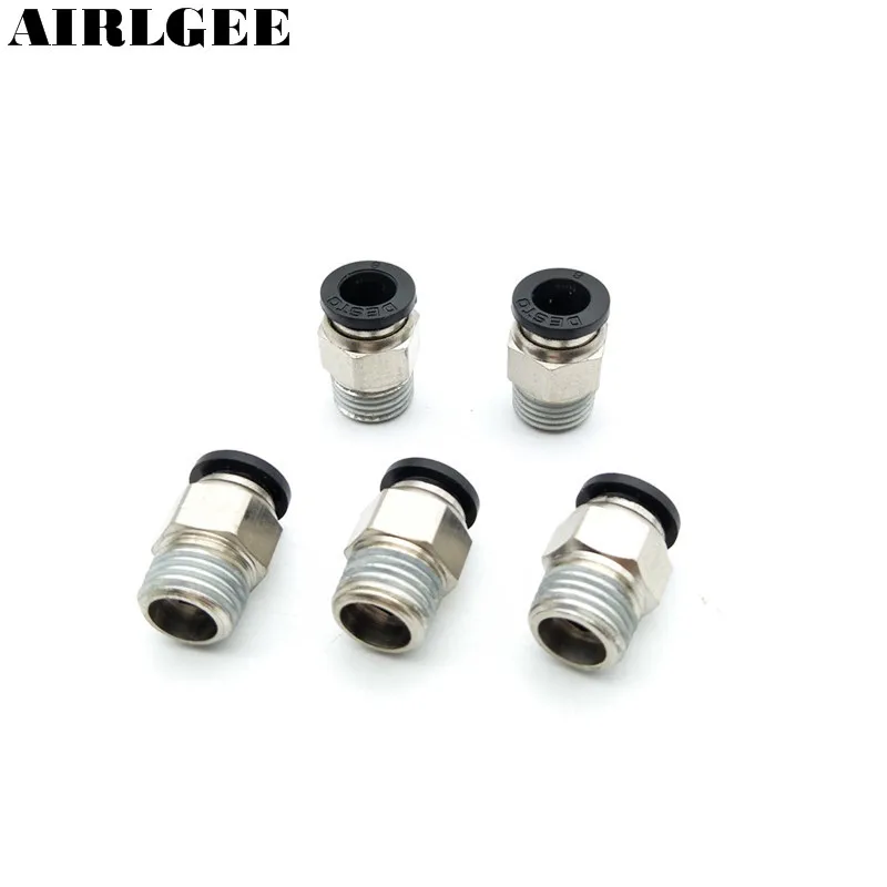 

5 Pcs 1/4" PT Male Thread 8mm Push In Joint Pneumatic Release Connector Quick Fitting Black