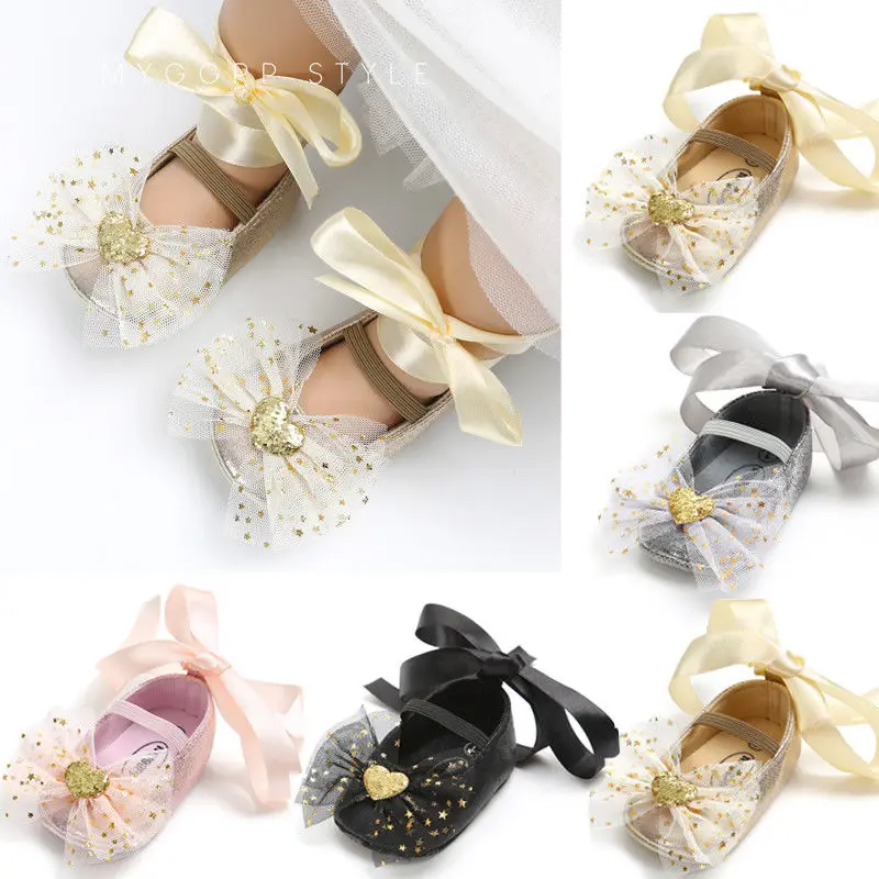  Newborn First Walkers Toddler Baby Girls Bow Shoes Party Kids Flat Heels Shoes Girls Cross-tied Pri