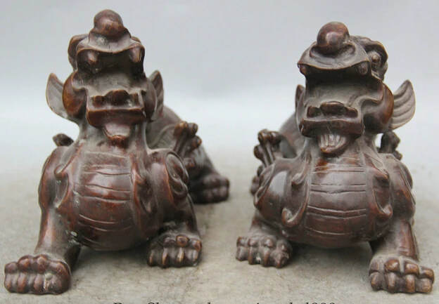 

JP S0524 10 Chinese Bronze Wealth Folk fly Unicorn Beast Pi Xiu Statue sculpture Pair Discount 35%