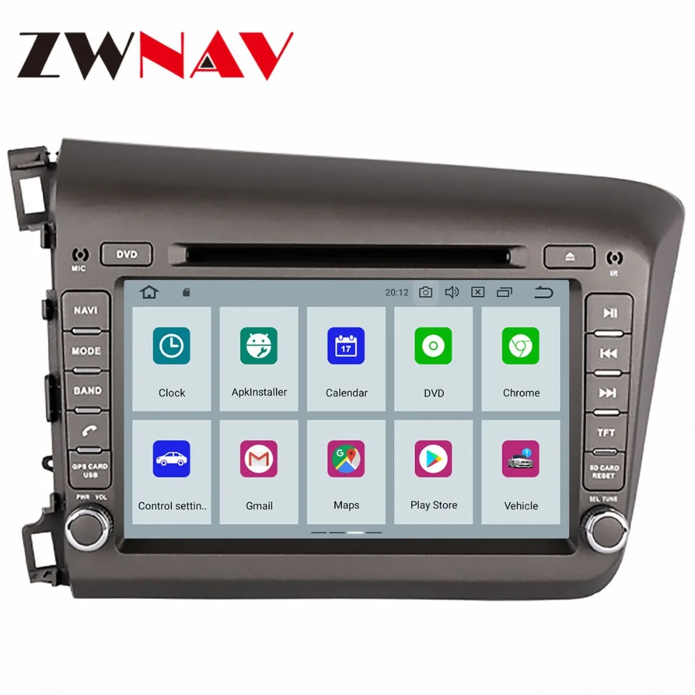 Discount ZWNAV Android 9.0 Car DVD Player For Honda Civic 2012 2013 2014 2015 Radio Ibiza GPS map Navigation with Mirroring link RDS px5 3