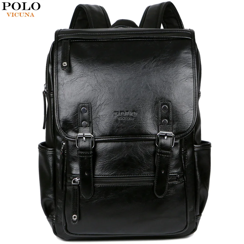 VICUNA POLO Men Brand Leather Man Backpack With Buckle Belt Daypack Bag Front Pocket Travel Bag Casual School Laptop Backpack VICUNA POLO Men Brand Leather Man Backpack With Buckle Belt Daypack Bag Front Pocket Travel Bag Casual School Laptop Backpack