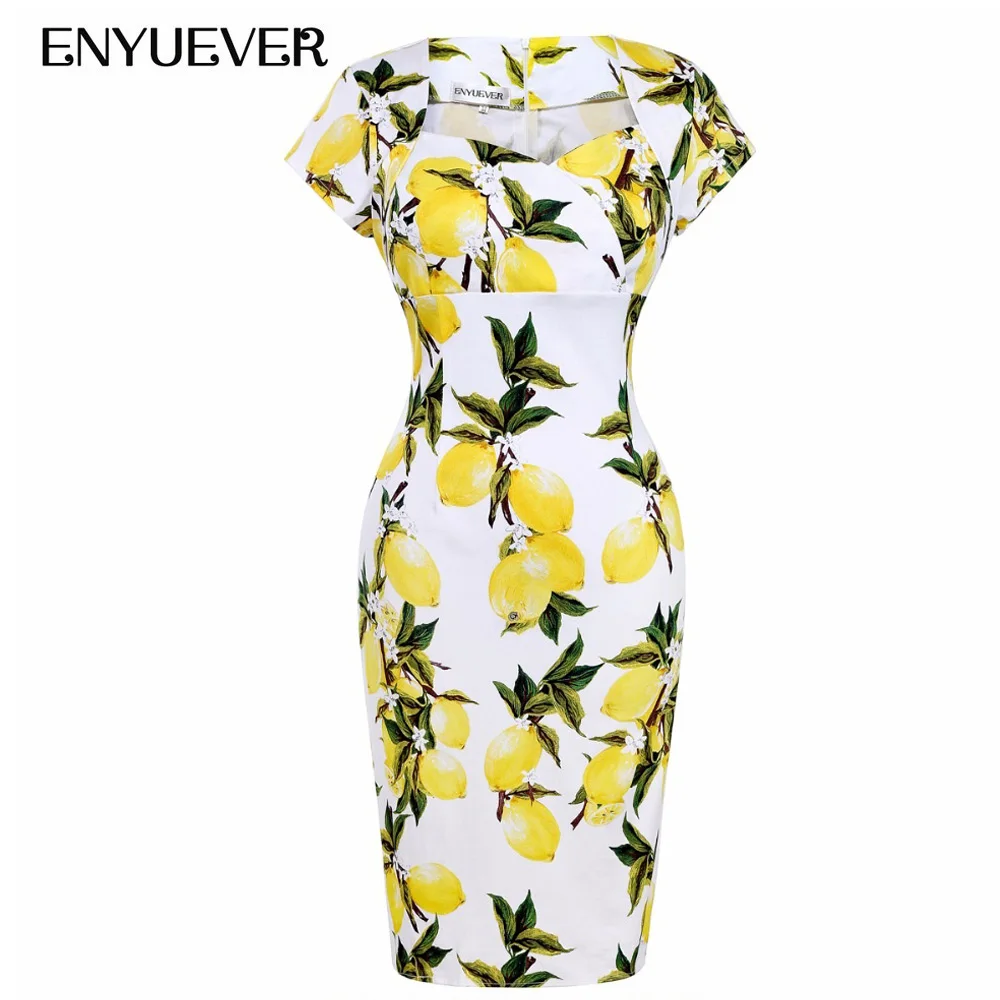 Enyuever Лето лимон платье 2019 женская одежда Vestidos повседневное свободное Винтаж