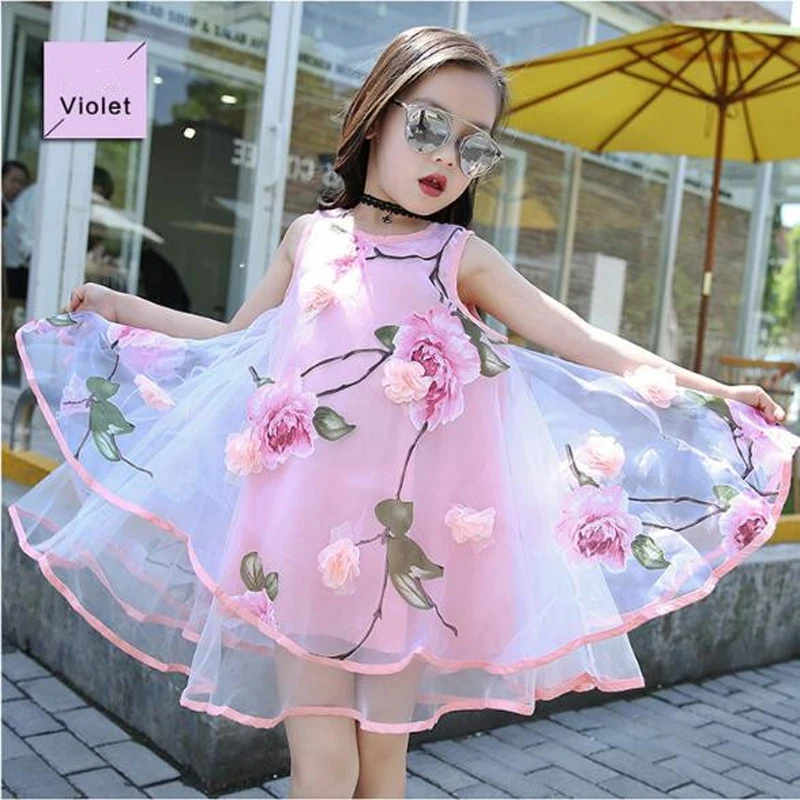 

New Summer Girls Dress Floral Print Voile Teenagers Dresses for Girls Cute Kids Princess Party Girls Clothes Vestidos 6-15Y