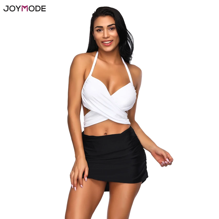 

JOYMODE 2018 New Women Sexy Halter Monokini Tankini One Piece push upBathingSuit White Black Swimsuit with Wired Bra chest pad