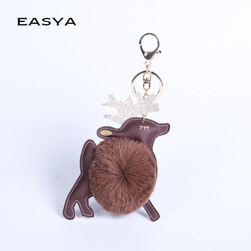 Отличный рождественский брелок EASYA с оленем меховым помпоном Кроликом шариком