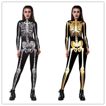 

Adult size Skull Skeleton Jumpsuit Catsuit Sexy Cosplay Costumes Halloween Purim Carnival Women Bodysuit Fancy Dress