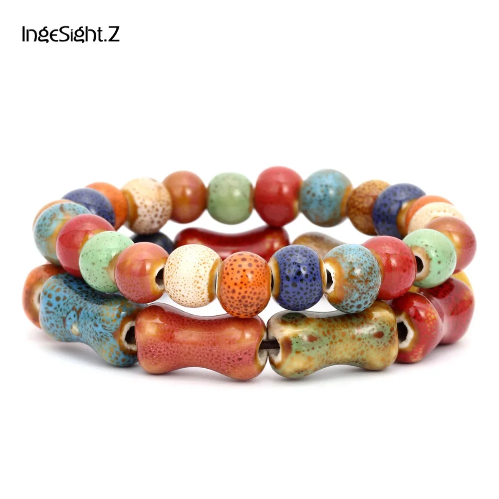 

IngeSight.Z Boho Colorful Natural Stone Love Heart Bracelets Bangles Charm Bone Shell Square Beaded Bracelets for Women Jewelry