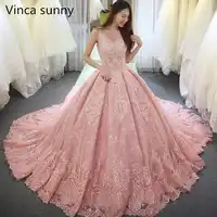 vinca sunny 2019 sleeveless pink wedding dresses lace applique floor length vestidos longos luxury princess wedding dress