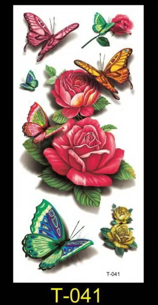 Горячие индийские арабские Поддельные Временные татуировки наклейки 3D розы цветы руки плечо татуировка на бедро водонепроницаемый для женщин большой на боди арт - Цвет: T041