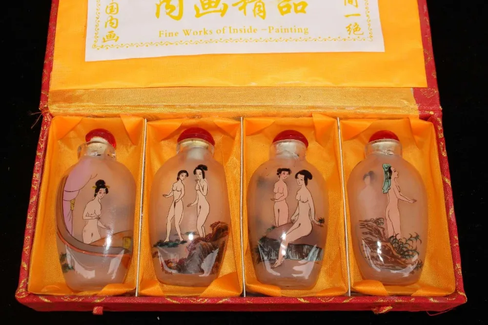 

China Old Beijing Snuff bottle Built-in painting Naked woman a suit of 4