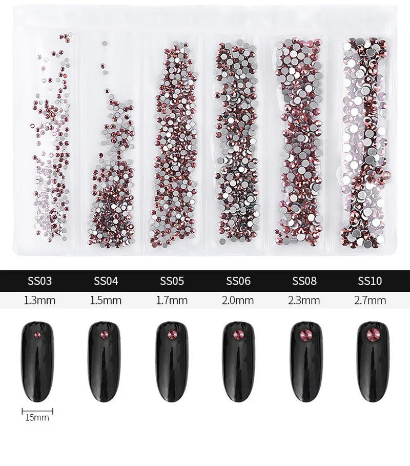 

1440 PCS Mixed sizes DIY Nail Art Crystal Rhinestone Shiny Nails Crystal Diamond Manicure Nail Decoration Accessories 12 Colors