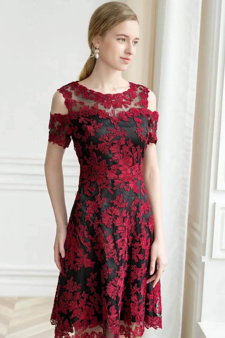 Slim Fit& Flare платье сезон: весна-лето вечерние желтый костюм цвета красного вина для женщин пикантные с открытыми плечами вышитый тюль XXXL