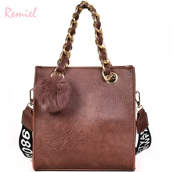 

Fashion Retro Female Chain Tote Bag 2018 New High quality PU Leather Women's Designer Handbag Hair ball Shoulder Messenger Bags