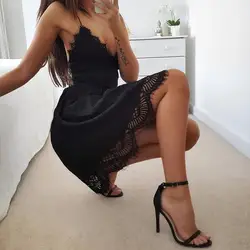 2018 женское платье сексуальное с v-образным вырезом Спагетти ремень кружево Blackless бинты Мини Клубная одежда летние пляжные платья для