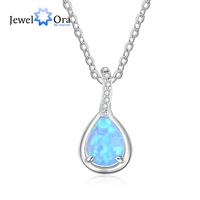 925 Sterling Silver Water Drop Blue Opal Necklaces for Women Geometirc Necklaces & Pendants Jewelry Gift  (JewelOra NE103210)