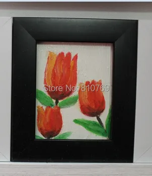 

NEW 100% hand-painted Free shipping oil painting on Small thin board Match framework high quality Red flower DM-928013