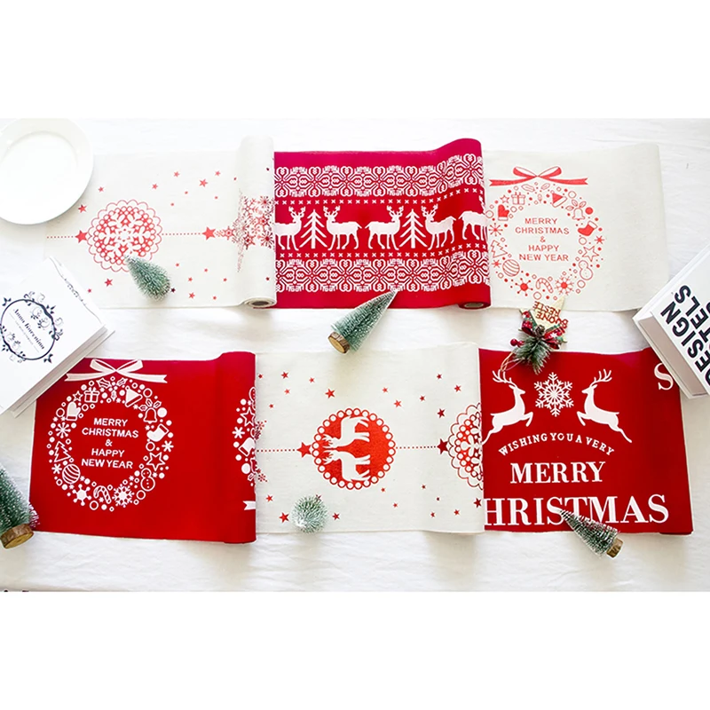 Christmas Print Tablecloth Christmas Tree Snowflake Elk Flower Tabletop Decor Long Tablecloth Christmas Table Cover Home Decor