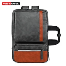 MAGIC UNION Men's Leather Backpack Women 15.6 inch Laptop Bagpack for Male Vintage Patchwork Rucksack Men Travel Backpacks MAGIC UNION Men's Leather Backpack Women 15.6 inch Laptop Bagpack for Male Vintage Patchwork Rucksack Men Travel Backpacks