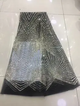 

Newest SH-104 african sequins tulle mesh fabric sparkly glued glitter sequins lace fabric