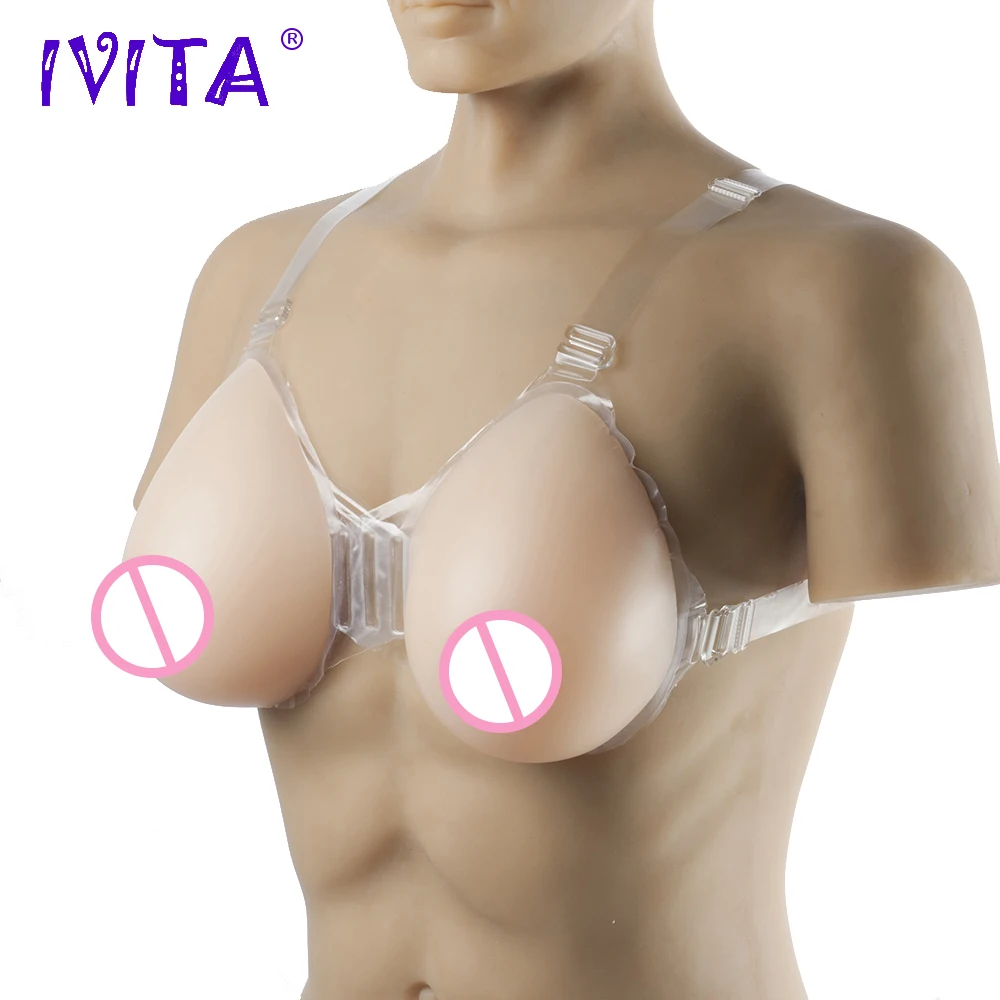 

IVITA 2400g Beige Fake Boobs Realistic Silicone Breast Forms With Shoulder Straps Bra For Crossdresser Hot Sale Breasts Form