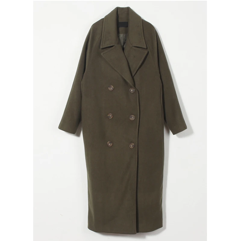 Новое поступление, шерстяное зимнее пальто, верхняя одежда, женское длинное пальто с отложным воротником, утепленное теплое кашемировое шерстяное пальто g9268 - Цвет: thick lining green