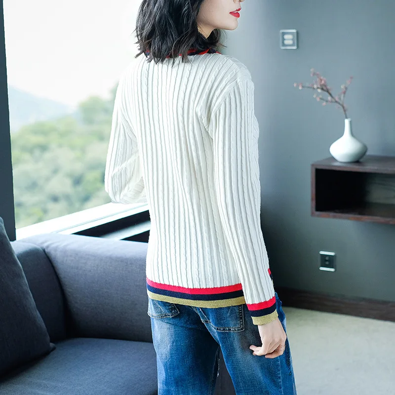 V-neck long sleeve pullovers elastic knit shirts  2018 new women autumn basic sweater 