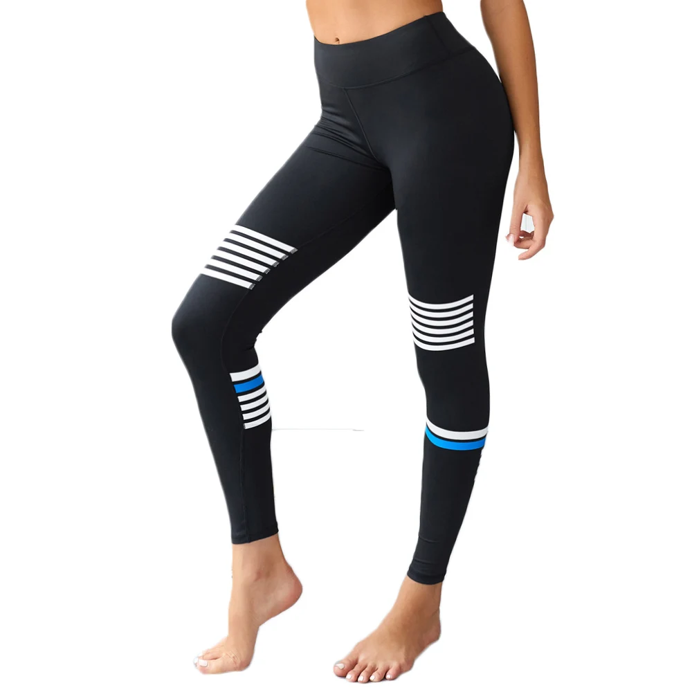 

Women Leggings Push Up Hip Fitness Striped Print Sporting Workout Athletic Leggins Elastic High Waist Slim Jogging Pants Female