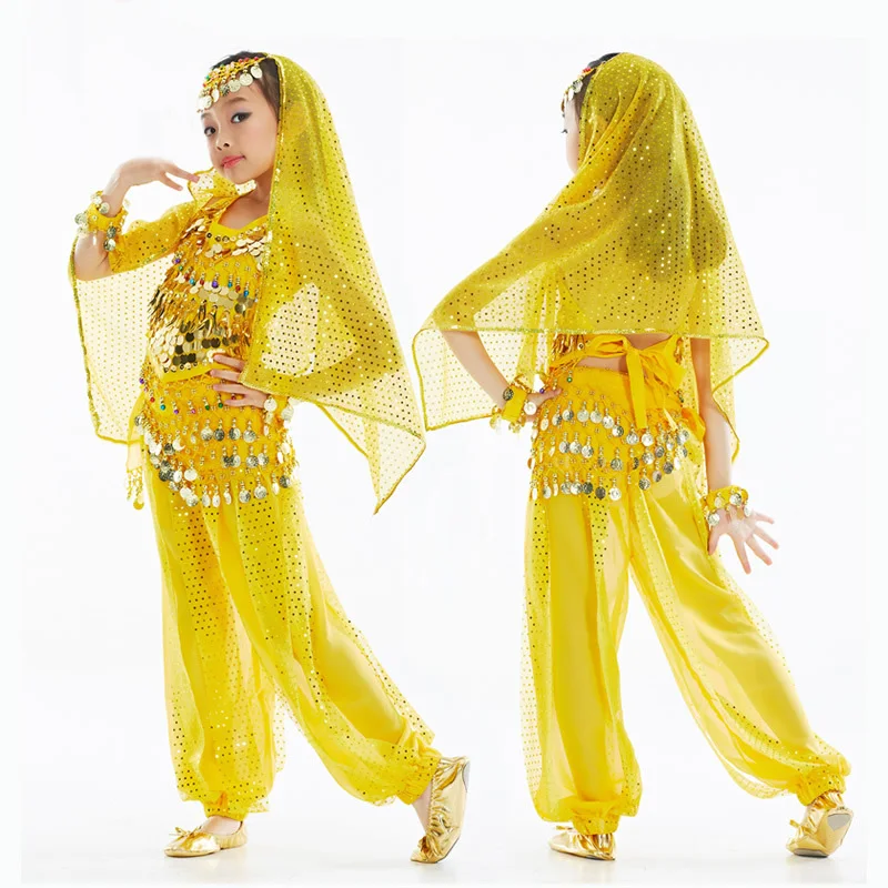 2016 Новый танец живота танцы шелк 6 шт. (топ + брюки + Талия цепь + вуаль + ручная цепь) костюмы танец живота костюм индийские ткани