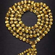 6,5 мм натуральный Золотой Рутиловый Кварц эффект кошачьих глаз драгоценный камень стрейч браслет ожерелье 21 дюйм